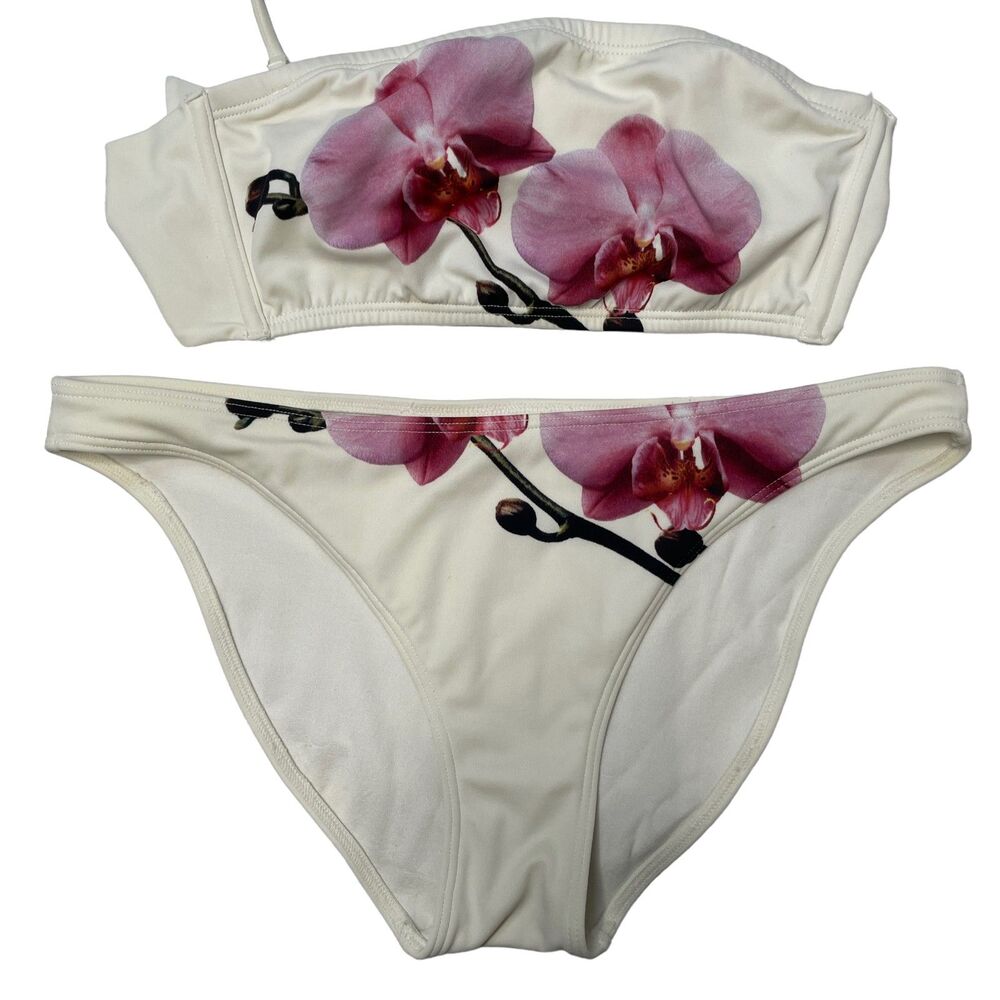 Victoria’s Secret Bikini Set M Orchid Floral Bandeau Y2K Swim Vintage